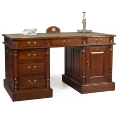 ESCRITORIO DOBLE PEDESTAL CON CUERO