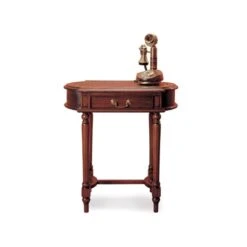 MESA VICTORIANA OVAL CON TAPA DE CUERO