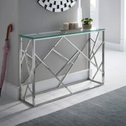 CONSOLA MODERNA OLONA DE ACERO Y CRISTAL TEMPLADO