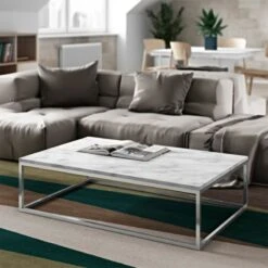 Gleam - Mesa De Centro Marmol Blanco Y Metal Cromado