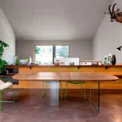 Mesa De Comedor Roble Macizo Y Patas Cristal COSMOPOLITAN