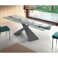 Mesa De Comedor Extensible Cristal Y Patas Metal JASPER