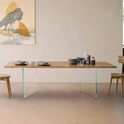 Mesa De Comedor Madera Maciza Roble Y Patas Cristal TWINS WALL V
