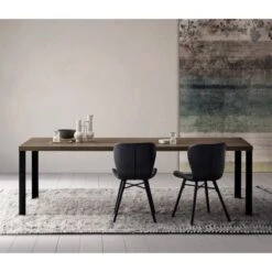 Mesa De Comedor Madera Maciza Roble Materico Y Patas Metalicas WOOD SIDE