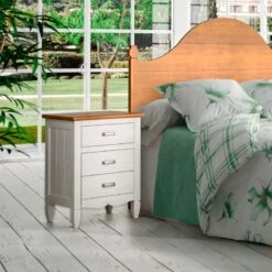 Mesa De Noche Madera De Pino Con 3 Cajones AMBERES