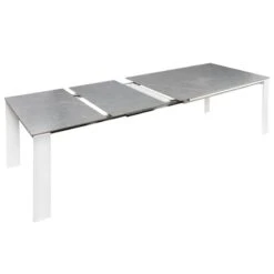 Mesa 2 Extensiones Porcelanico Gris 140x90 Patas Blancas JANET -Demarques Tienda mesa extensible janet 140x90 tapa porcelanico gris patas blancas 2