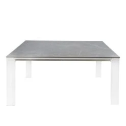 Mesa 2 Extensiones Porcelanico Gris 140x90 Patas Blancas JANET -Demarques Tienda mesa extensible janet 140x90 tapa porcelanico gris patas blancas 7