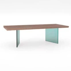 Mesa Madera Maciza Roble Envejecido Pata Cristal MASTER WALL V