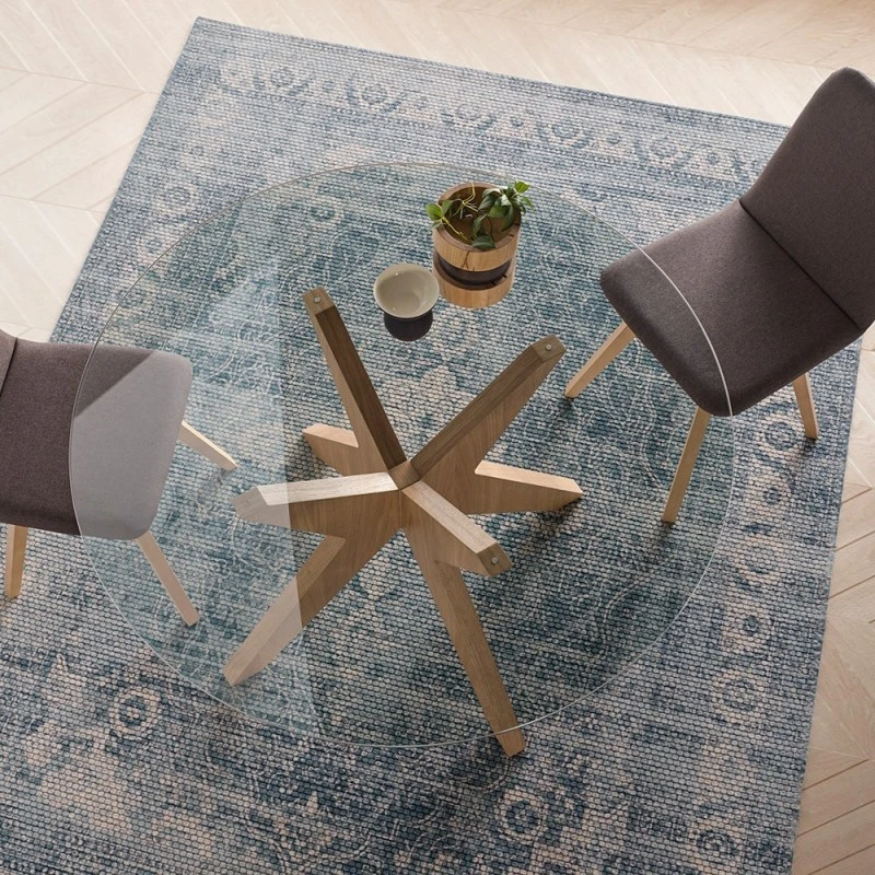 Mesa De Comedor Redonda De Cristal Y Patas Madera ROMA 4 Mesa De Comedor Redonda De Cristal Y Patas Madera ROMA - Imagen 2