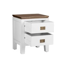 Mesita De Noche Blanca 2 Cajones MOYCOR EVEREST -Demarques Tienda mesita de noche colonial blanca everest 1