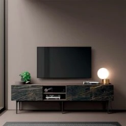 MUEBLE DE TV 195 CM CON 2 CAJONES + 2 HUECOS + PUERTAS FRENTE CERAMICA
