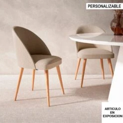 Silla De Comedor Tapizada Con Patas De Madera NIM