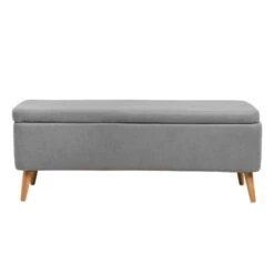 Banqueta Tapizada Gris Patas De Madera ZURICH -Demarques Tienda nitra banqueta tapizada gris patas de madera 2