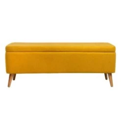 Banqueta Tapizada Mostaza Patas De Madera ZURICH -Demarques Tienda nitra banqueta tapizada mostaza patas de madera 2