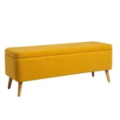 Banqueta Tapizada Mostaza Patas De Madera ZURICH