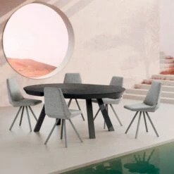 Silla Tapizada Con Pie Metalico ORU -Demarques Tienda oru silla comedor con pie metalico disponible en varios acabados 3