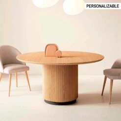 Mesa Comedor Redonda Con Pie Central Madera Pombo