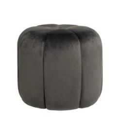 Puff Redondo Tapizado Terciopelo Gris BERTO