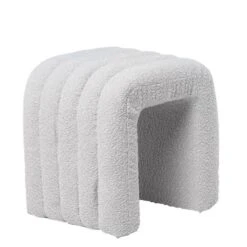 Puff Tapizado En Tela Borreguito Color Gris EDY
