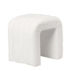 Puff Tapizado En Tela Borreguito Color Blanco EDY