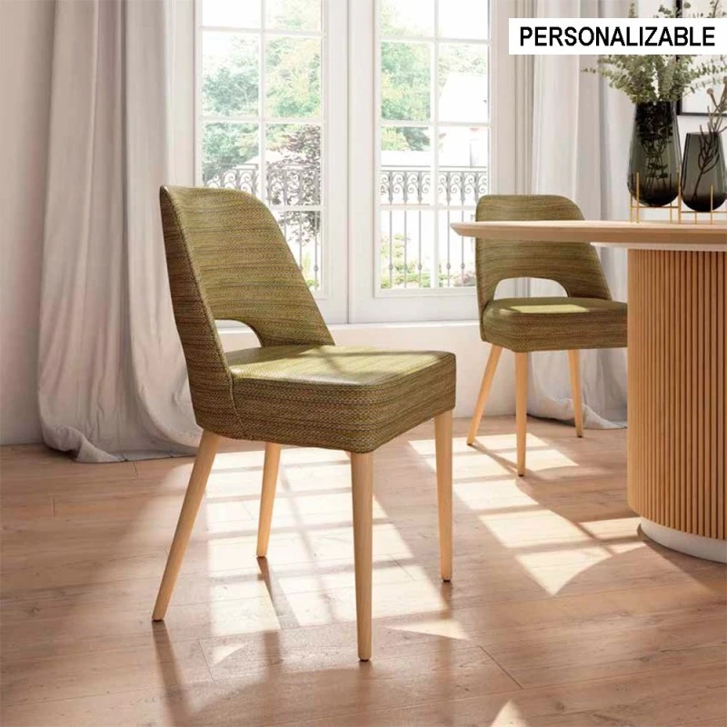 Silla De Comedor Tapizada Con Patas De Madera SMART 3 Silla De Comedor Tapizada Con Patas De Madera SMART