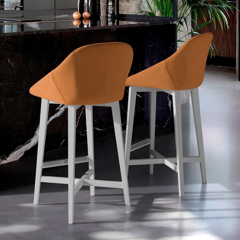 Taburete Alto Tapizado Con Patas De Madera CHIARA 4 Taburete Alto Tapizado Con Patas De Madera CHIARA - Imagen 2