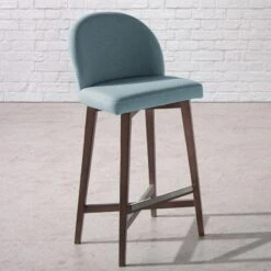 Eda B - Taburete Alto Tapizado Con Patas De Madera