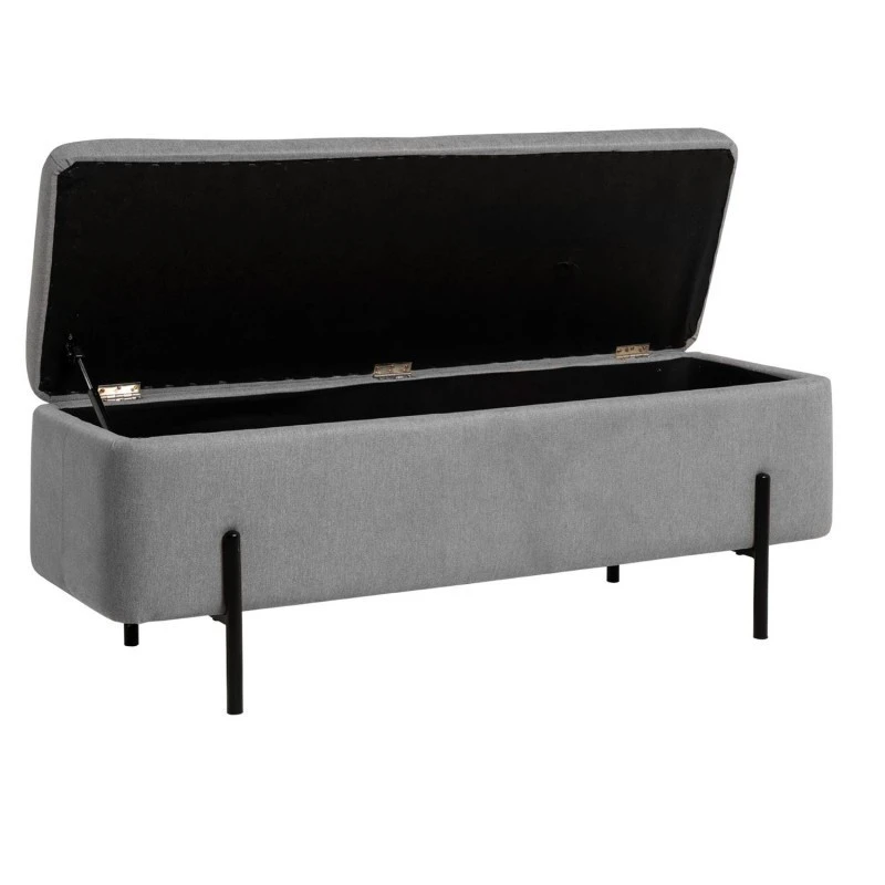 Banqueta Tapizada Gris Patas Metal Negro VIENA 4 Banqueta Tapizada Gris Patas Metal Negro VIENA - Imagen 2