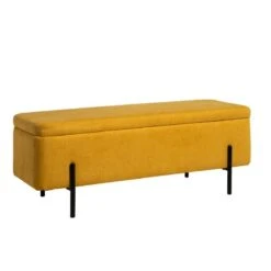 Banqueta Tapizada Mostaza Patas Metal Negro VIENA