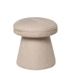 Puff Redondo Tapizado Tela Color Beige ALBIN