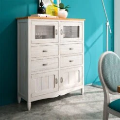 VAJILLERO CON 4 PUERTAS CRISTAL-MADERA Y 4 CAJONES AMBERES